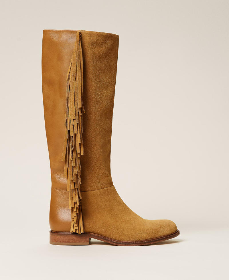 Leather boots with fringes "Cigar" Beige Woman 212TCP106-01