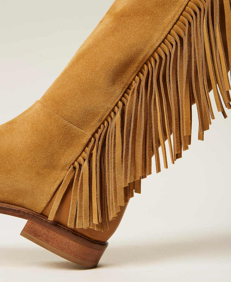 Leather boots with fringes "Cigar" Beige Woman 212TCP106-02