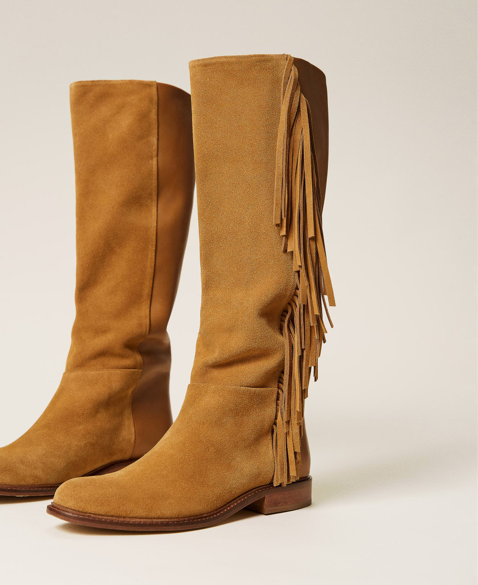 Leather boots with fringes Woman Brown TWINSET Milano