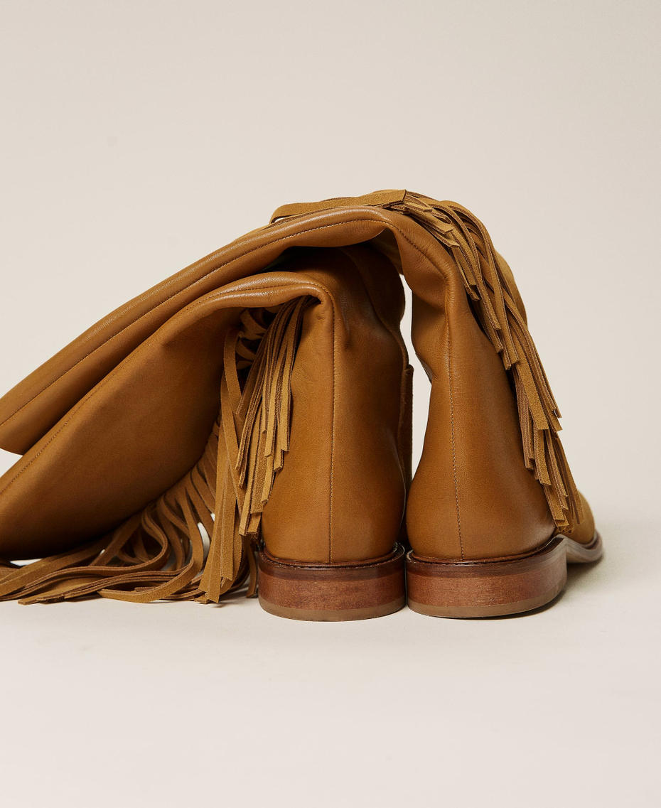 Leather boots with fringes "Cigar" Beige Woman 212TCP106-05