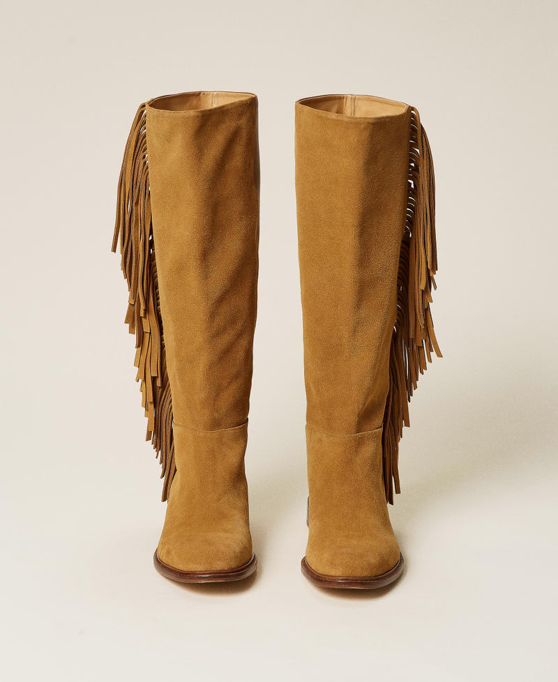 Leather boots with fringes "Cigar" Beige Woman 212TCP106-06