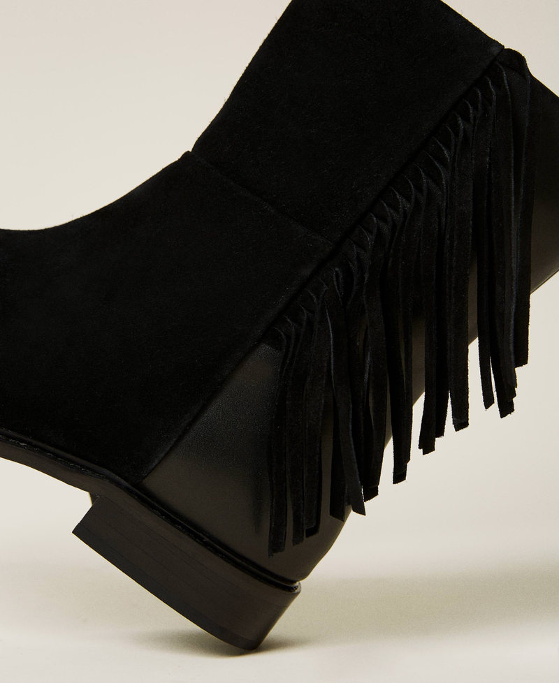 Leather biker boots with fringes Black Woman 212TCP108-04
