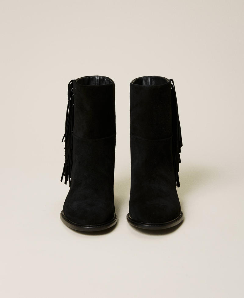 Leather biker boots with fringes Black Woman 212TCP108-05