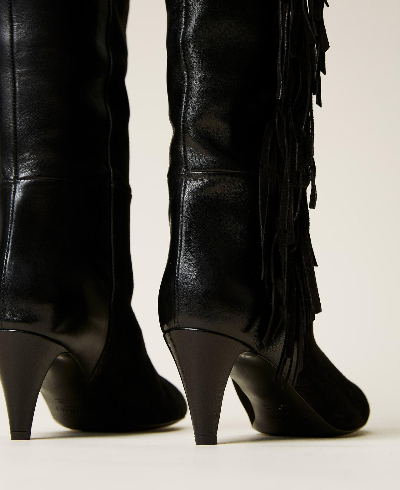 Leather high boots with fringes Black Woman 212TCP10C-03