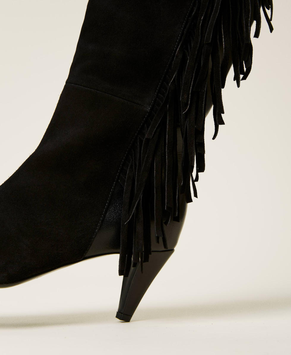Black fringe boots sales