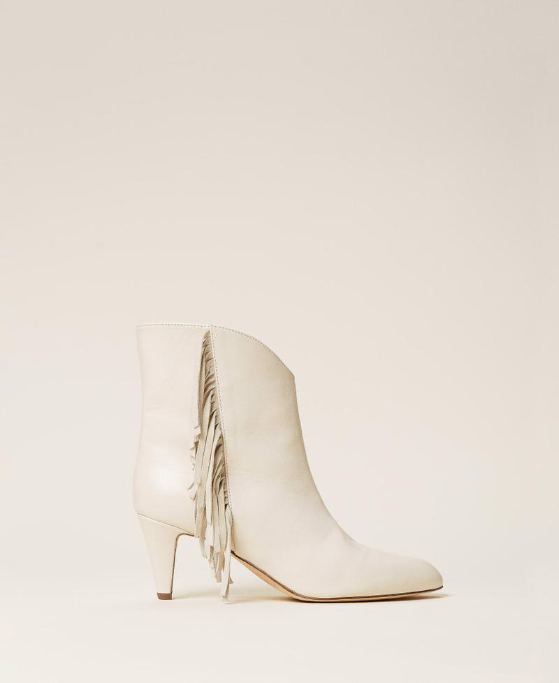 Leather ankle boots with fringes Woman White TWINSET Milano