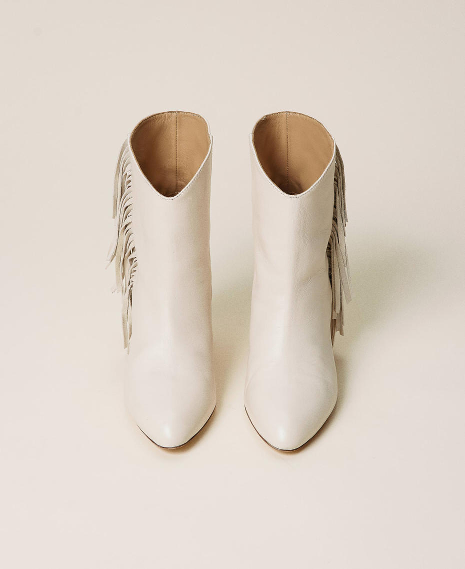 Leather ankle boots with fringes White Snow Woman 212TCP10E-05