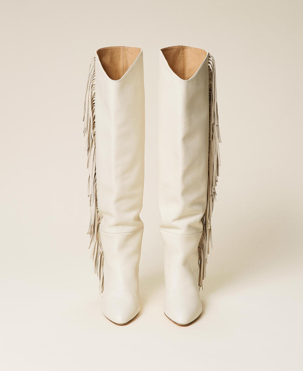 Leather fringe boots on sale