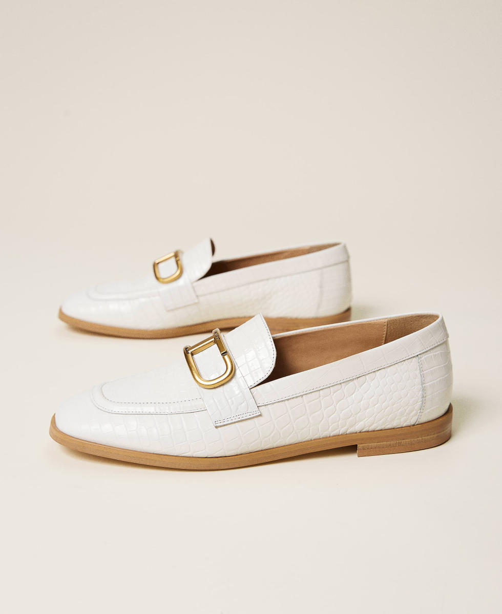 Leather moccasins with crocodile print &ldquo;Snow&rdquo; White Crocodile Print Woman 212TCP12C-01