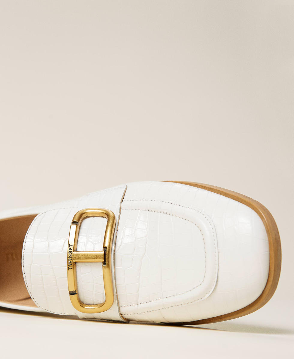 Leather moccasins with crocodile print &ldquo;Snow&rdquo; White Crocodile Print Woman 212TCP12C-02