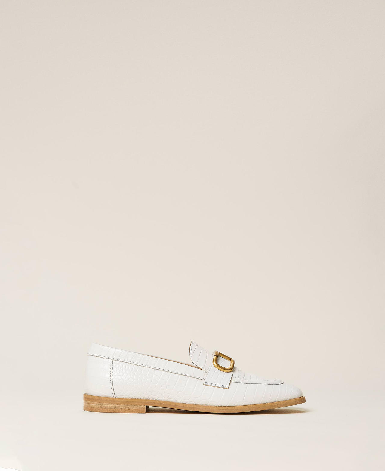 Leather moccasins with crocodile print “Snow” White Crocodile Print Woman 212TCP12C-03