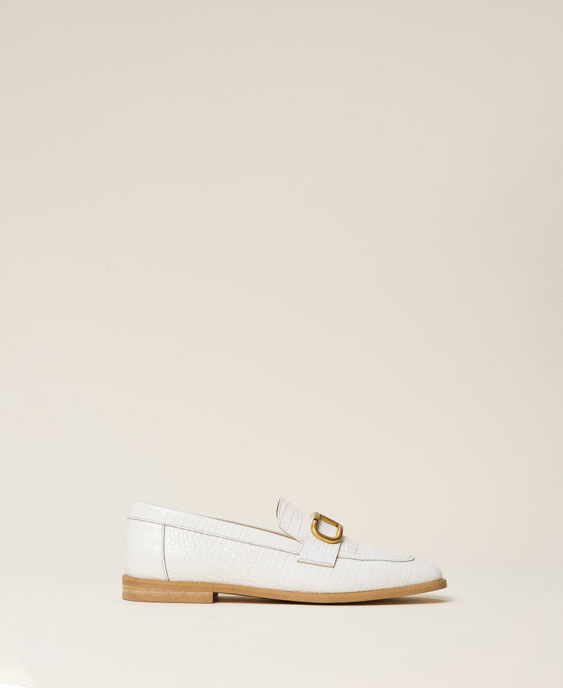Leather moccasins with crocodile print “Snow” White Crocodile Print Woman 212TCP12C-03