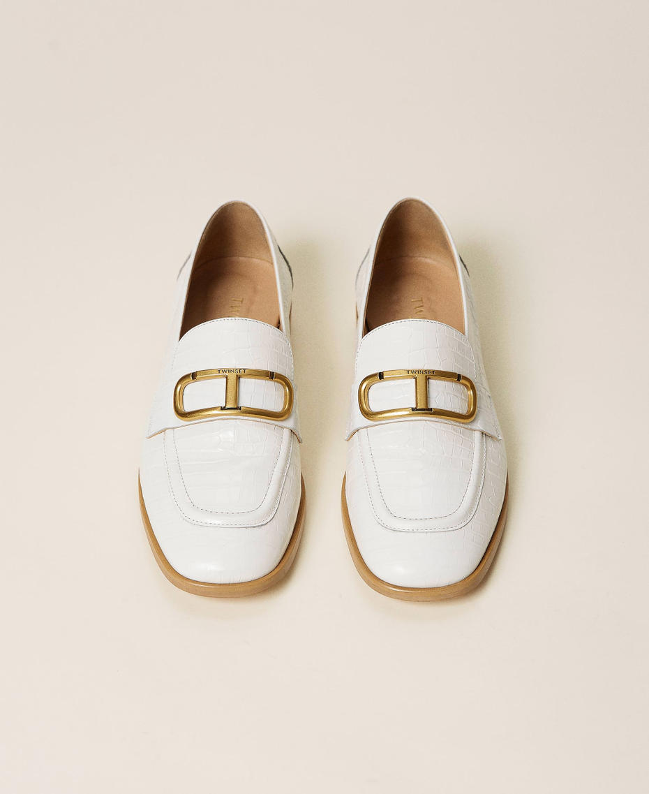 Leather moccasins with crocodile print “Snow” White Crocodile Print Woman 212TCP12C-05