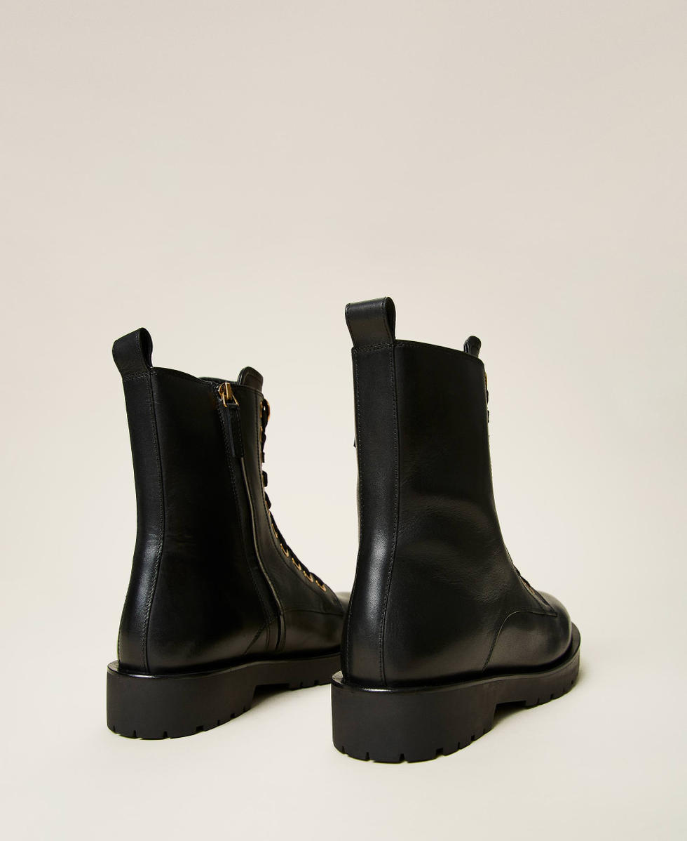 Bottines motardes avec logo strass&eacute; Noir Femme 212TCP14A-04