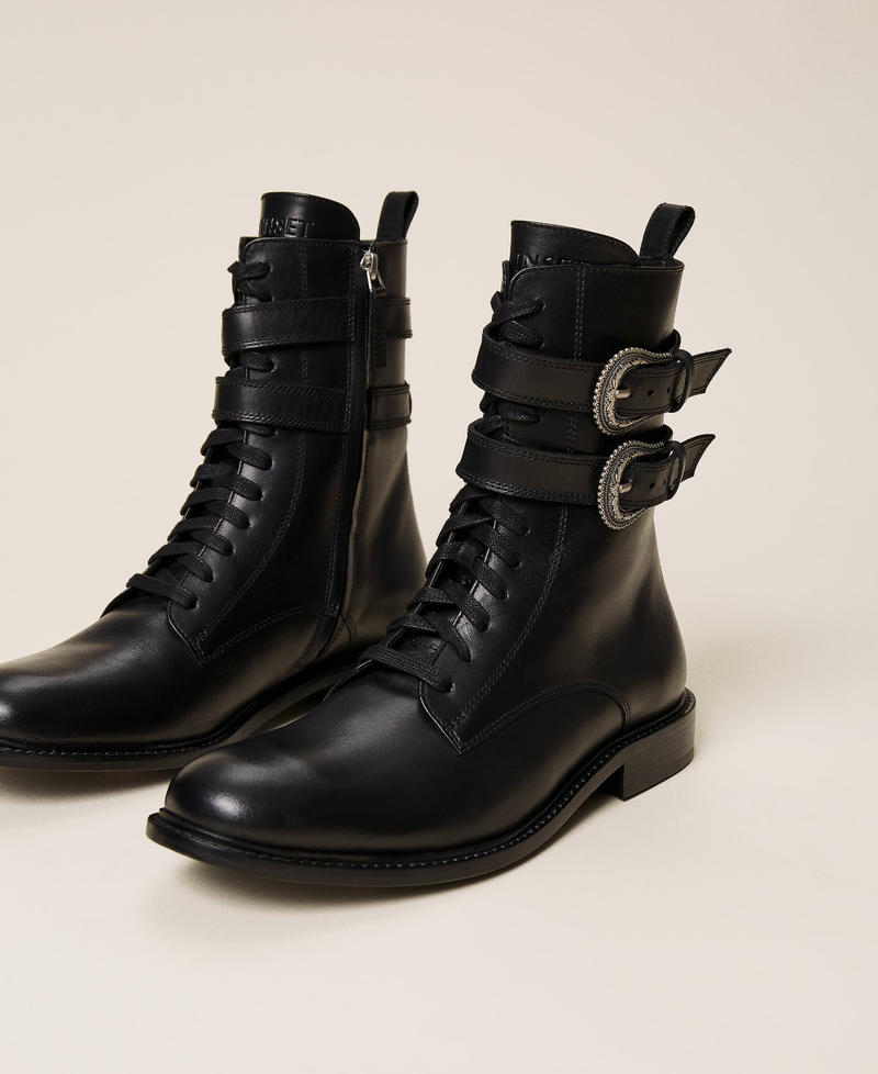 Combat boots with double buckle Black Woman 212TCP164-01