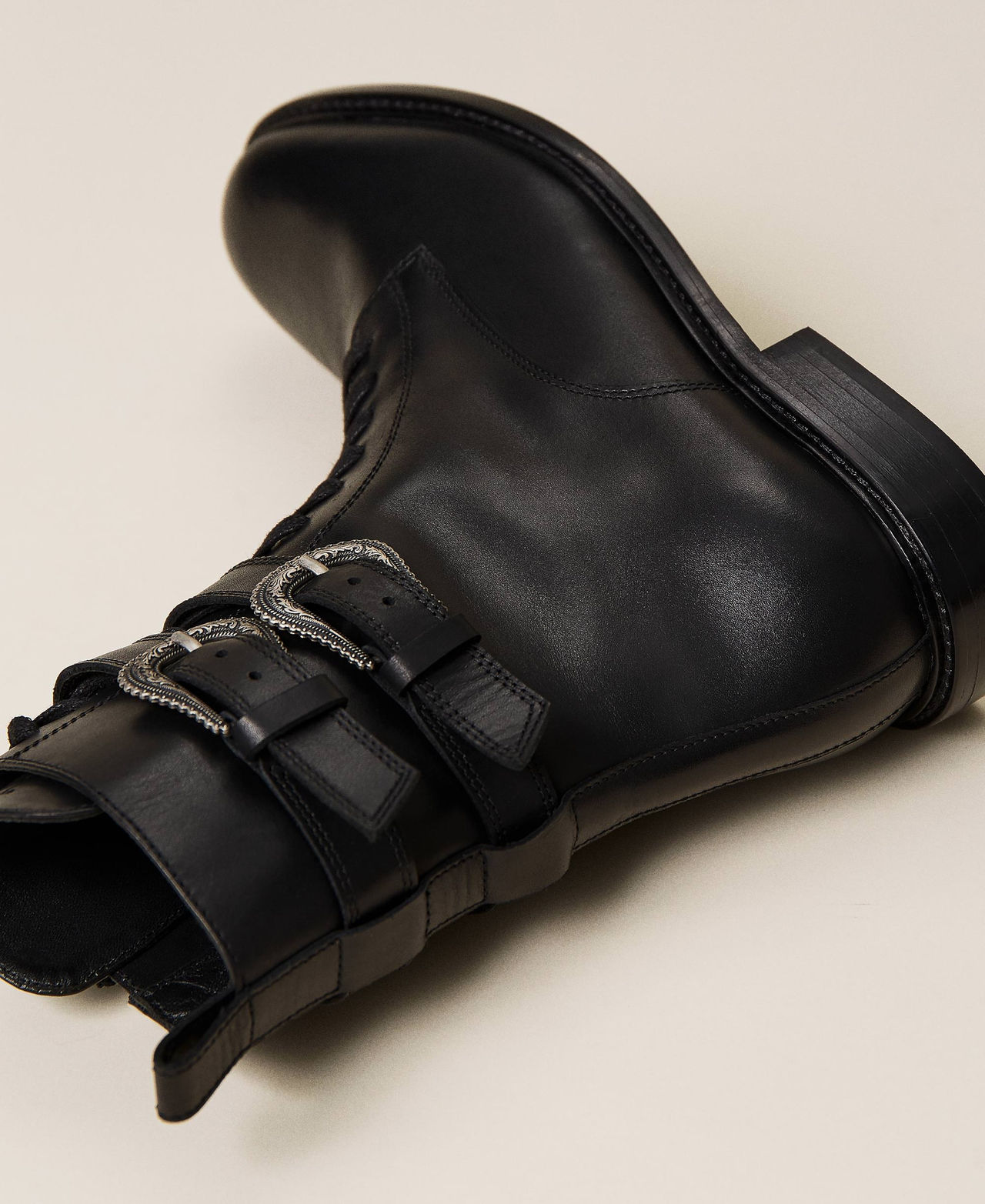 Combat boots with double buckle Black Woman 212TCP164-03