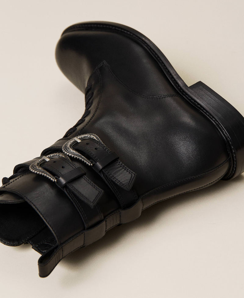 Combat boots with double buckle Black Woman 212TCP164-03