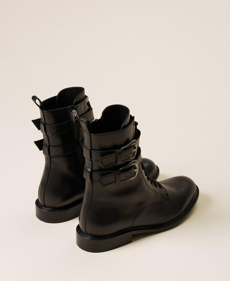 Combat boots with double buckle Black Woman 212TCP164-04