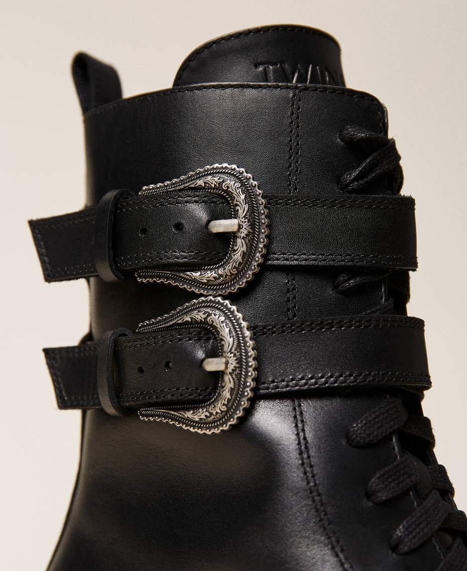 Combat boots with double buckle Black Woman 212TCP164-05