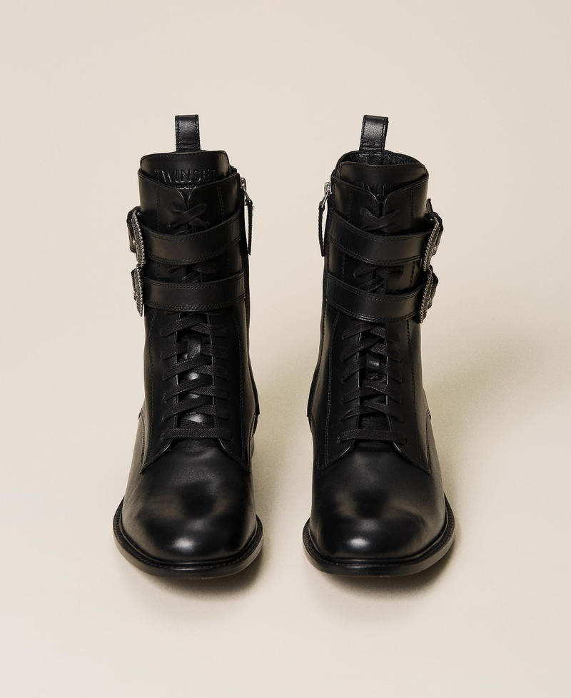 Combat boots with double buckle Black Woman 212TCP164-06