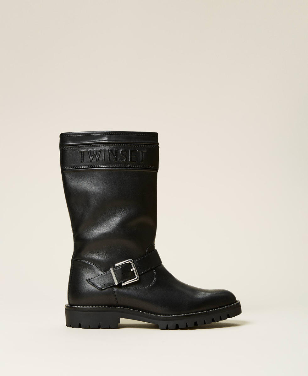 Botas de piel con logotipo Negro | TWINSET