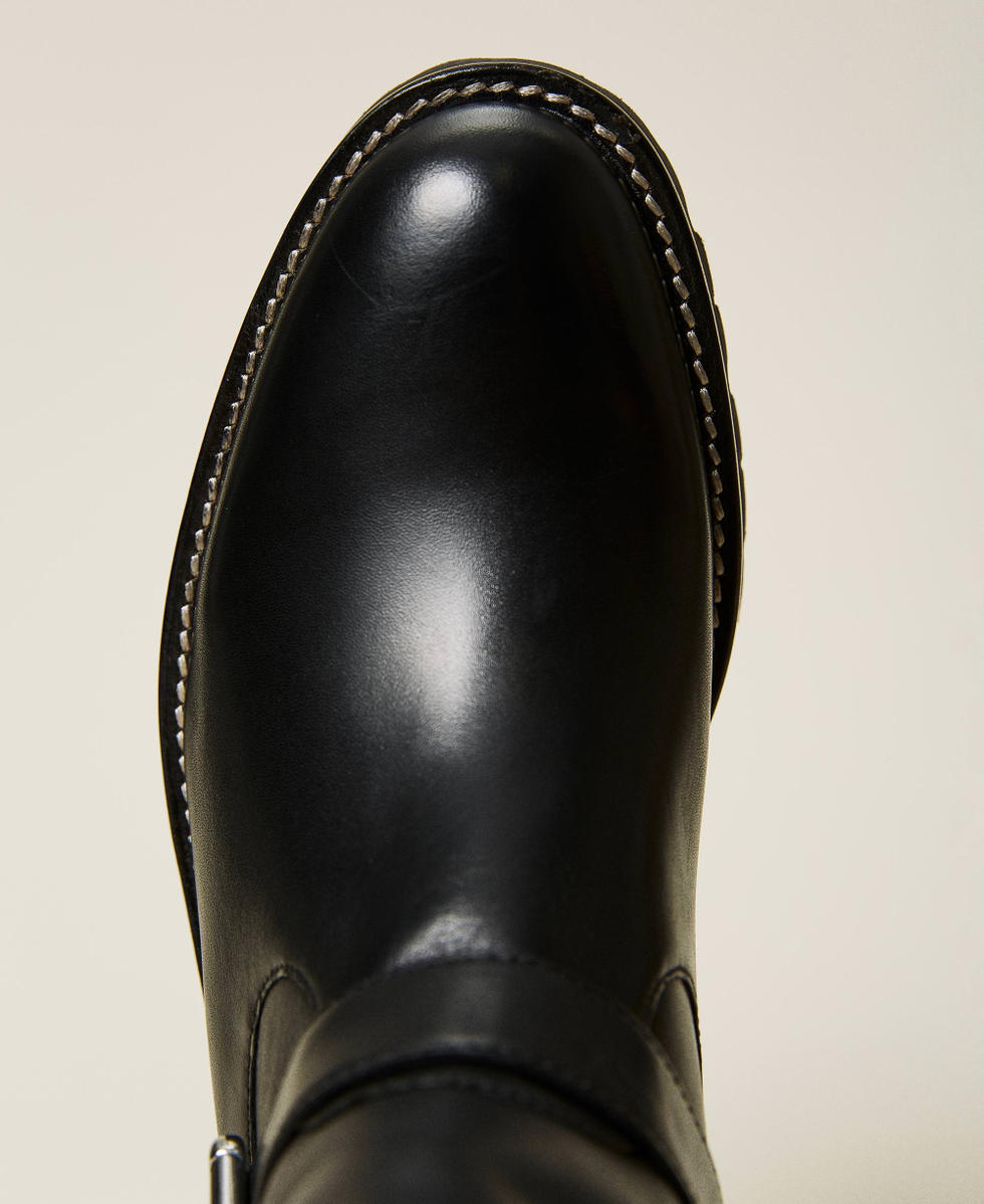 Leather biker boots with logo Black Woman 212TCP172-03