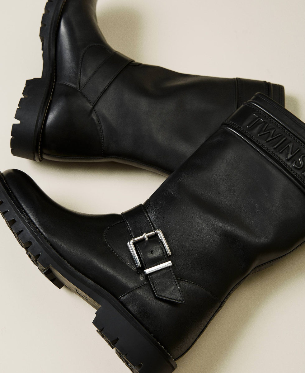 Ladies black leather biker boots hotsell