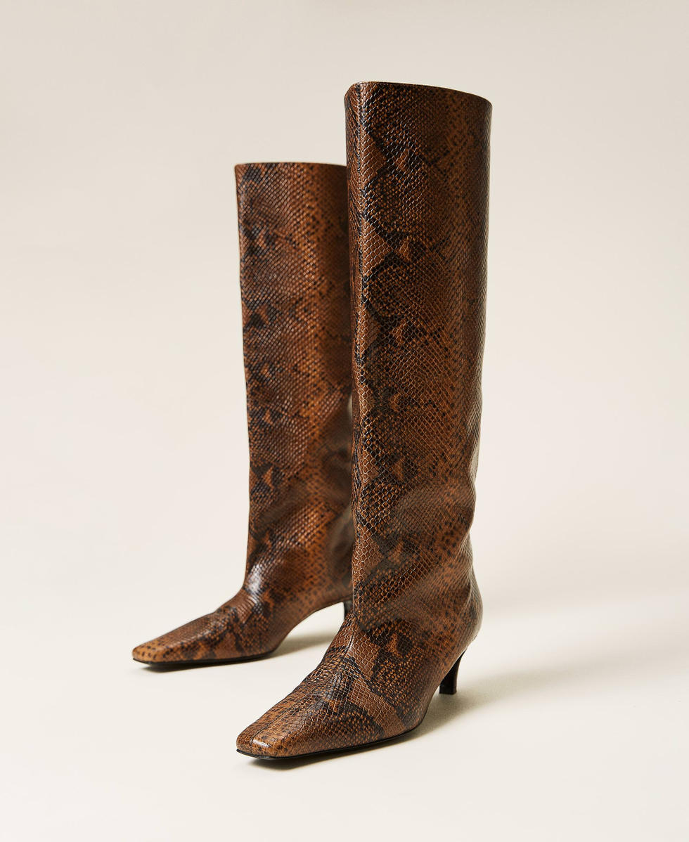 Stivali alti in pelle animalier Donna Marrone TWINSET Milano