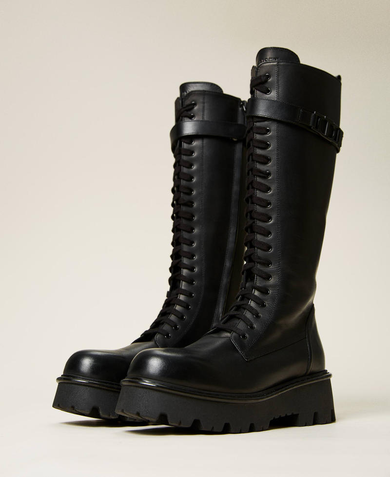 Высокие ботинки-амфибии из кожи с логотипом Черный женщина 212TCT050-01