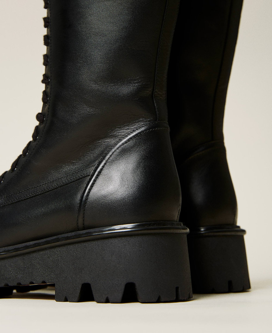 High leather combat boots with logo Black Woman 212TCT050-04