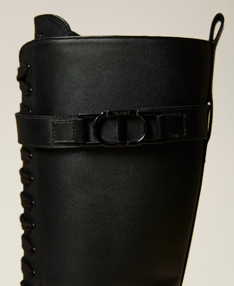 Высокие ботинки-амфибии из кожи с логотипом Черный женщина 212TCT050-05