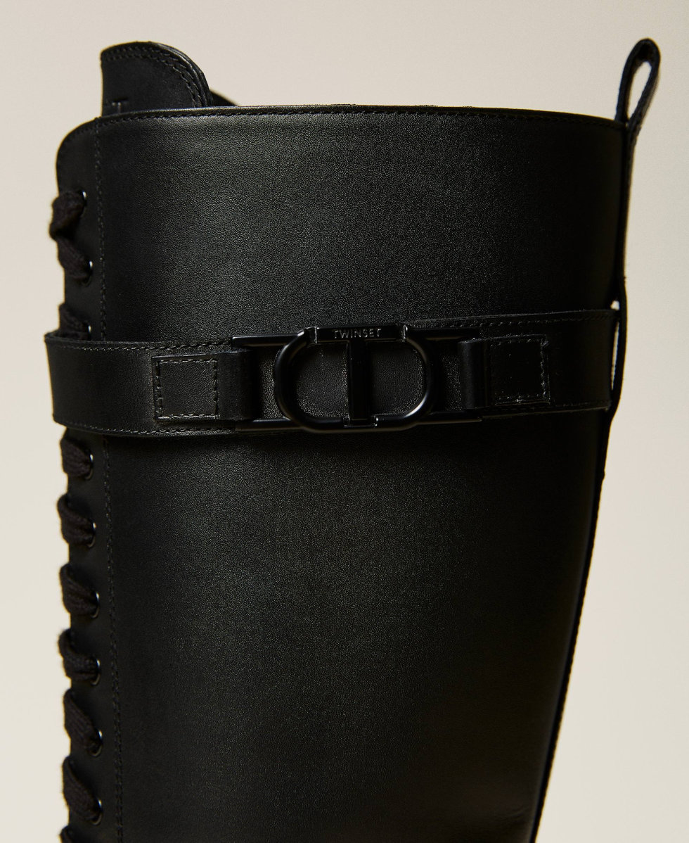 High leather combat boots with logo Black Woman 212TCT050-05