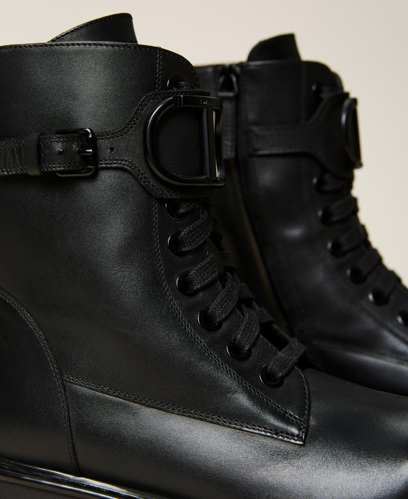 Кожаные ботинки-амфибии с логотипом Черный женщина 212TCT052-04