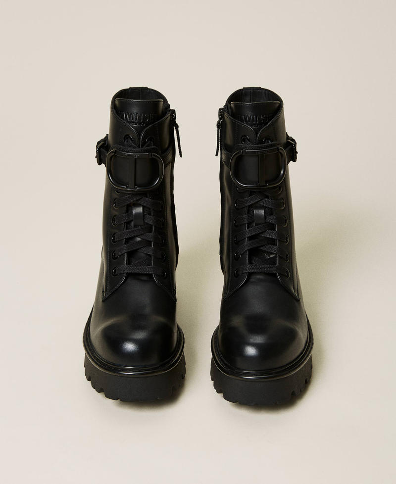 Leather combat boots with logo Black Woman 212TCT052-05