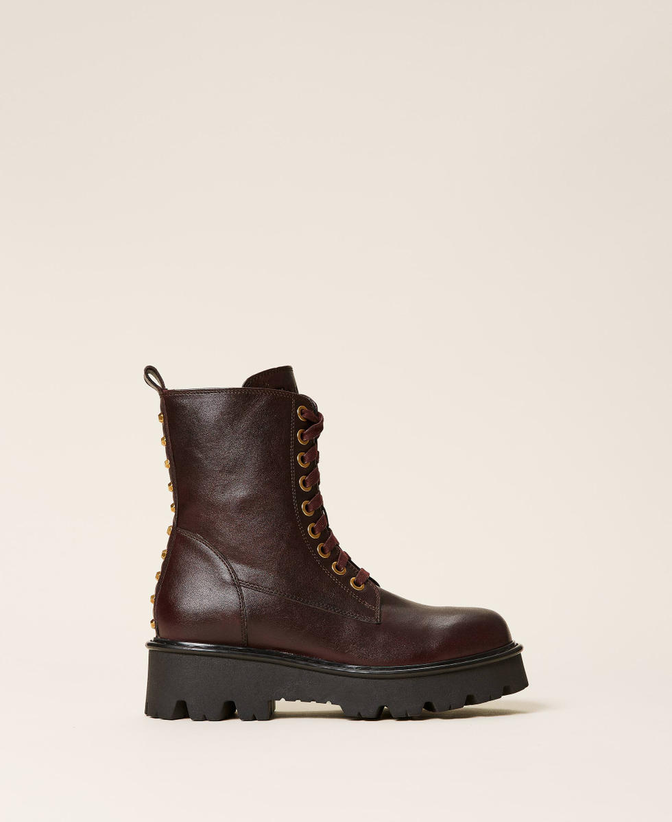 Leather combat boots with studs Woman Purple TWINSET Milano