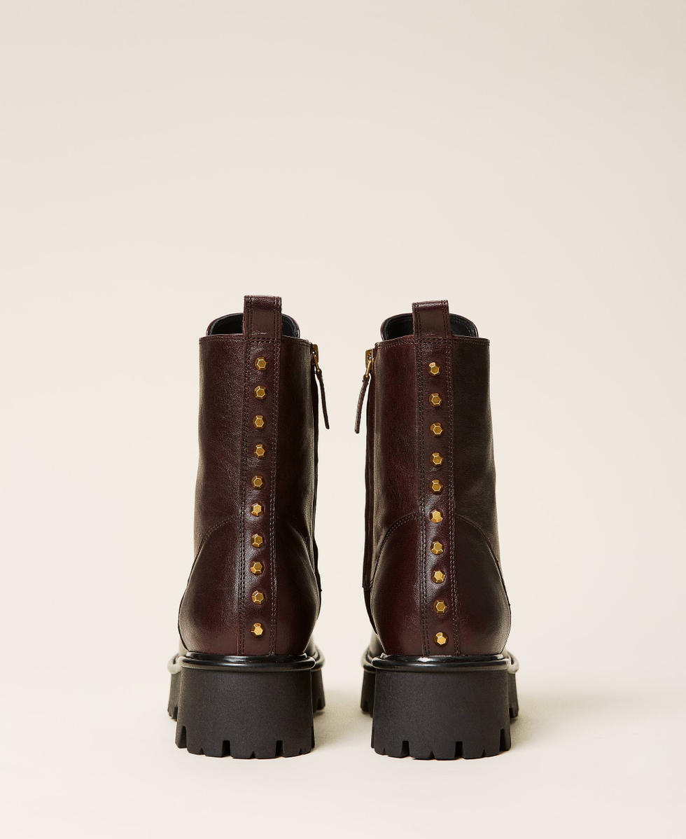 Leather combat boots with studs Wine Red Woman 212TCT054-03