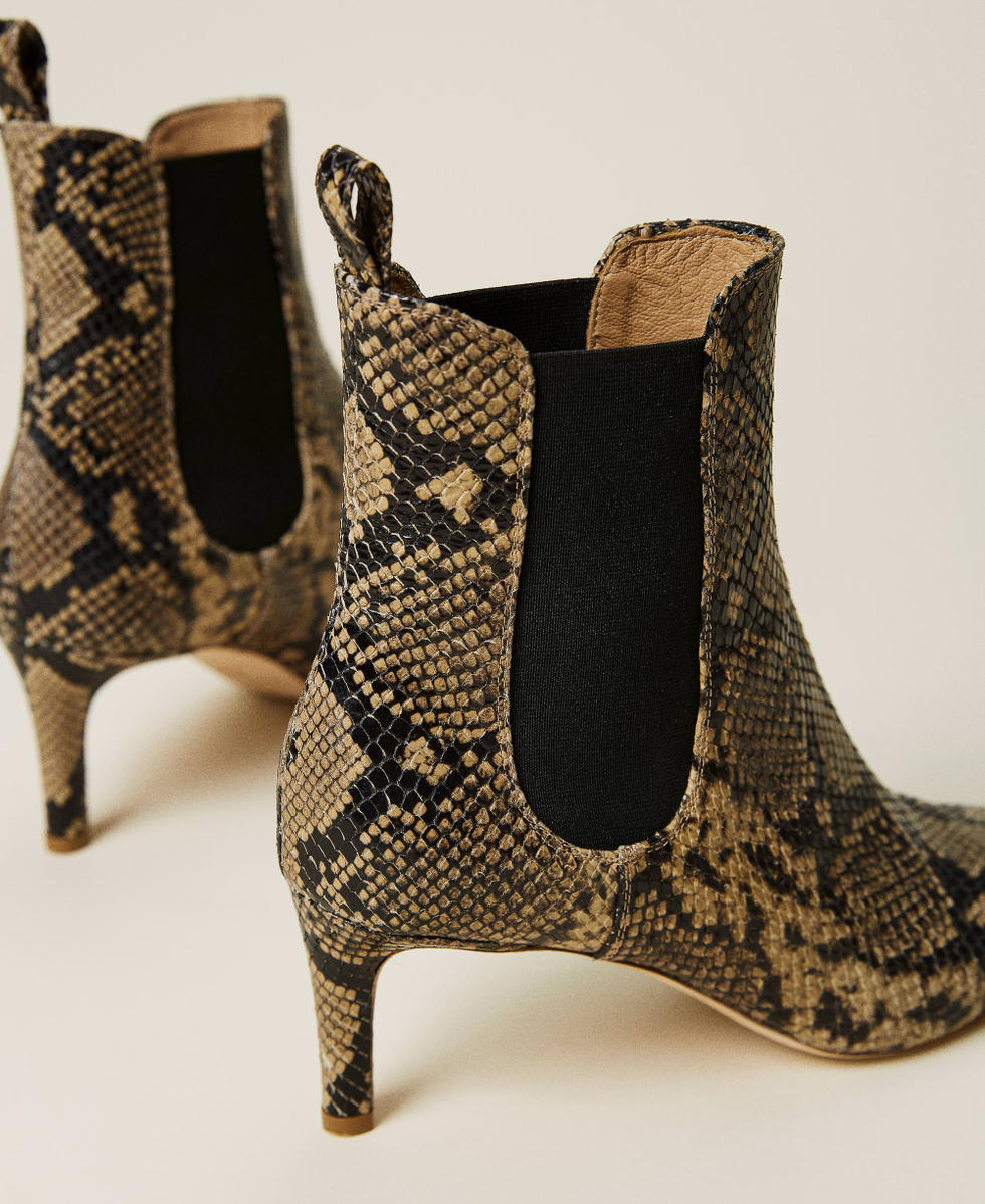 Animal print leather ankle boots Woman Brown TWINSET Milano