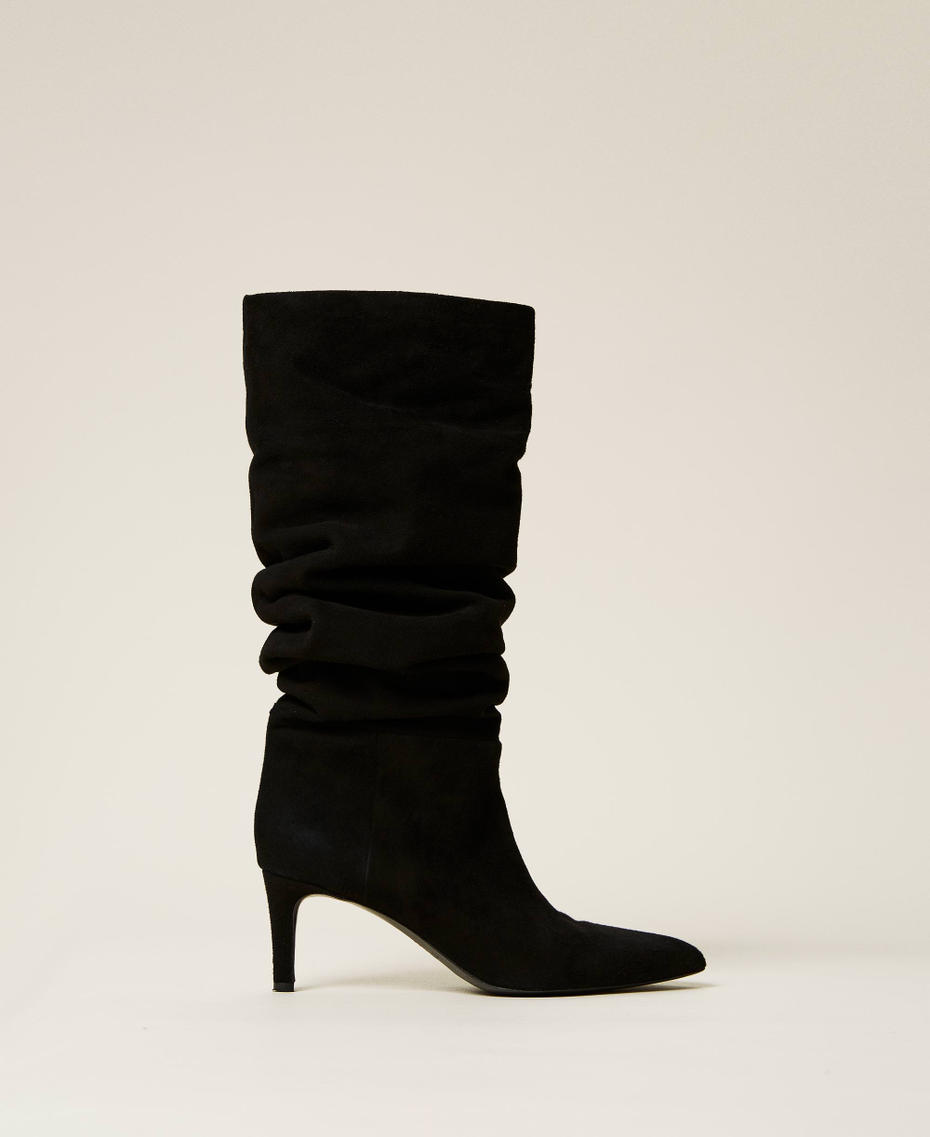 Suede boots with gathering Black Woman 212TCT084-01