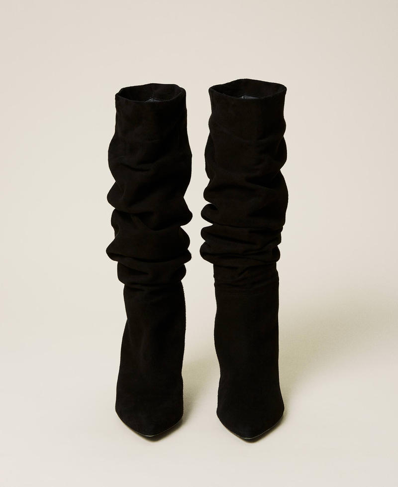 Suede boots with gathering Black Woman 212TCT084-04