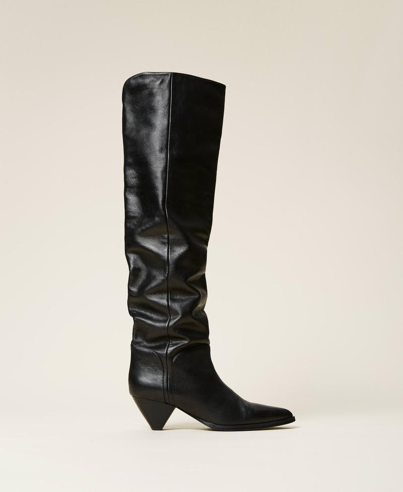 Thigh-high nappa boots with cone-shaped heel Black Woman 212TCT110-01