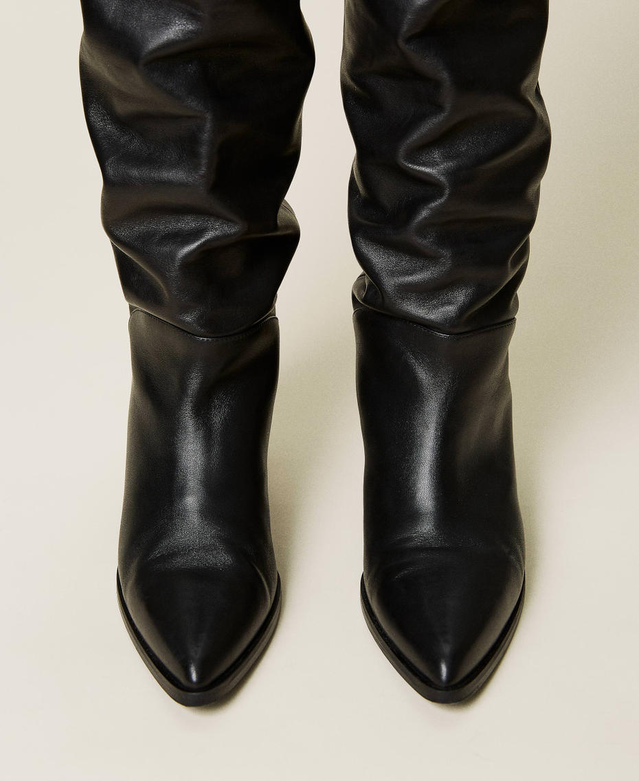 Thigh-high nappa boots with cone-shaped heel Black Woman 212TCT110-05