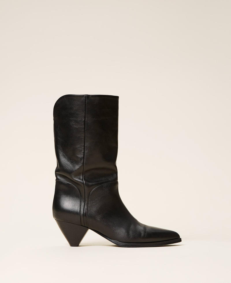 Nappa leather boots with design heel Black Woman 212TCT112-01