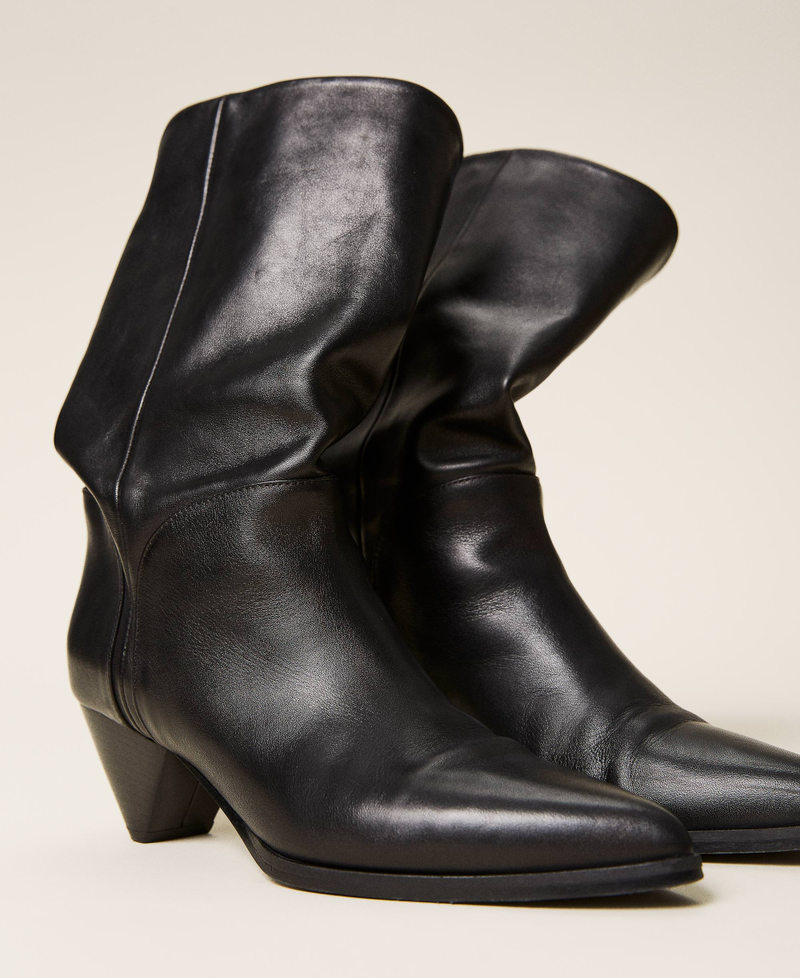 Nappa leather boots with design heel Black Woman 212TCT112-02