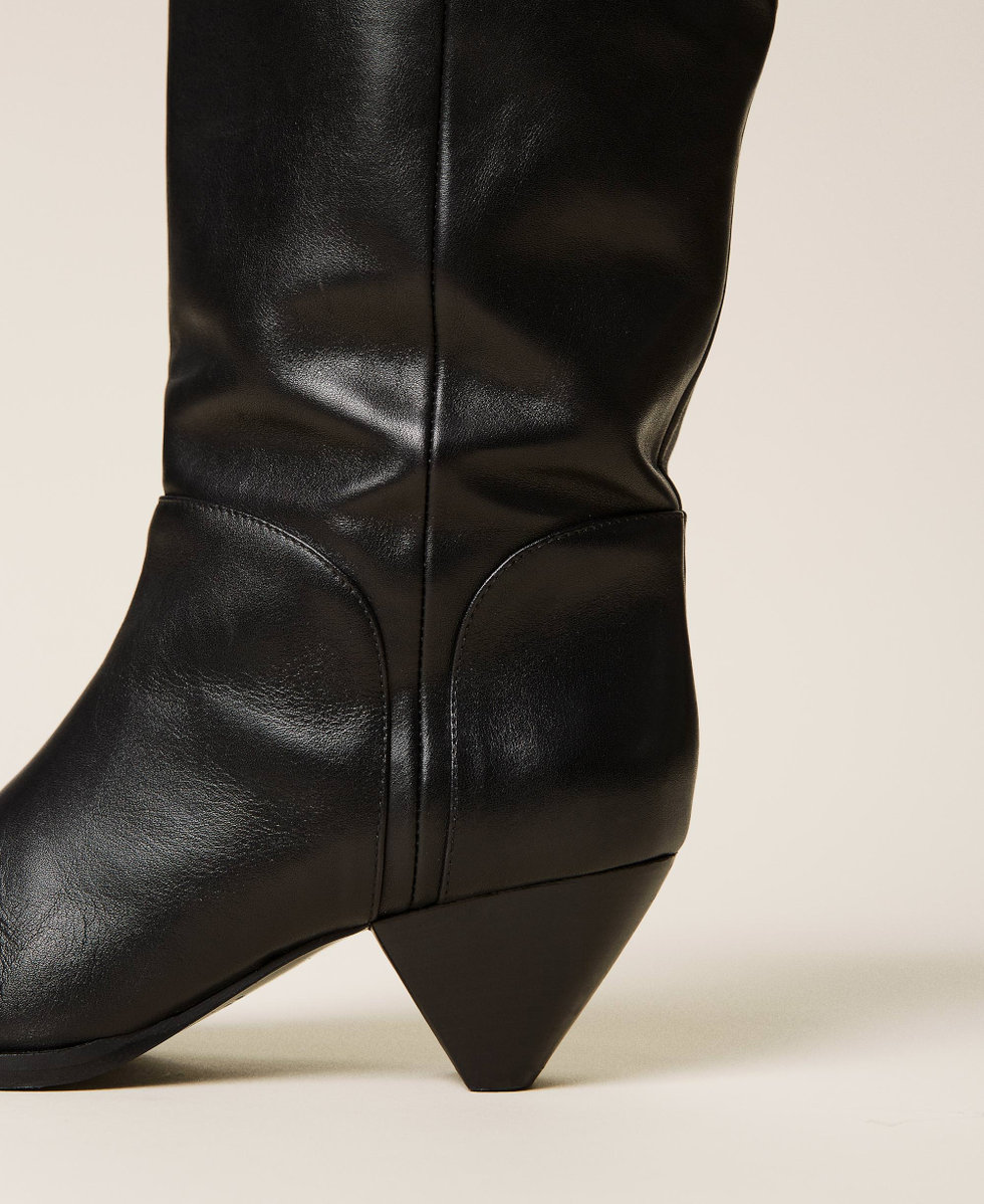 Nappa leather boots with design heel Black Woman 212TCT112-03