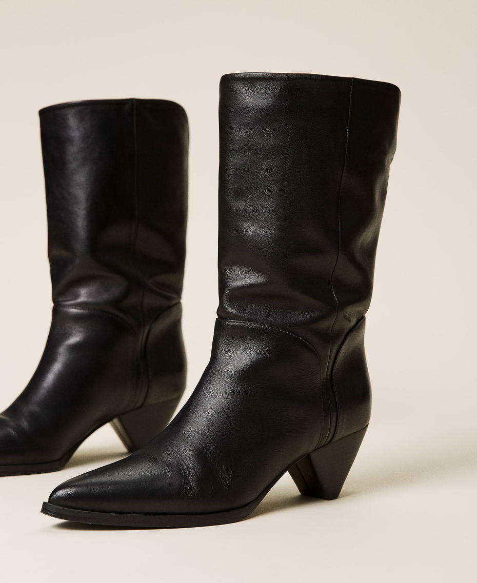 Nappa leather boots with design heel Black Woman 212TCT112-04