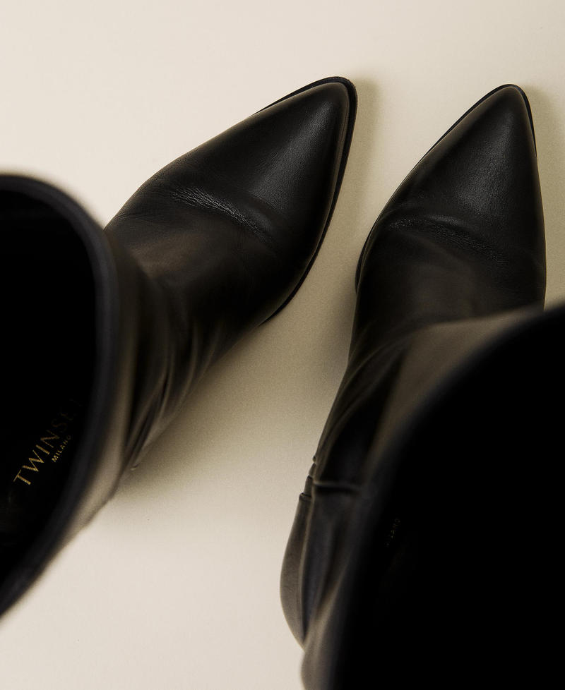 Nappa leather boots with design heel Black Woman 212TCT112-05