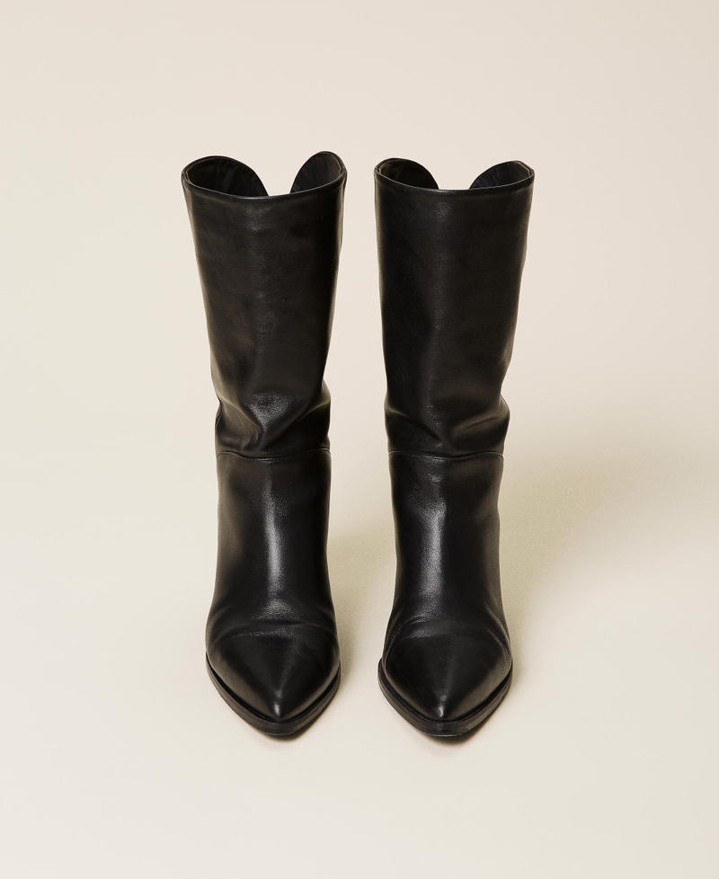 Nappa leather boots with design heel Black Woman 212TCT112-06