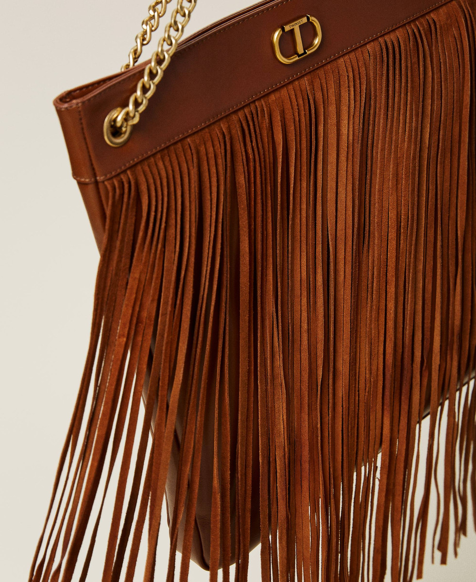 Ledertasche mit Fransen Frau, Braun | TWINSET Milano