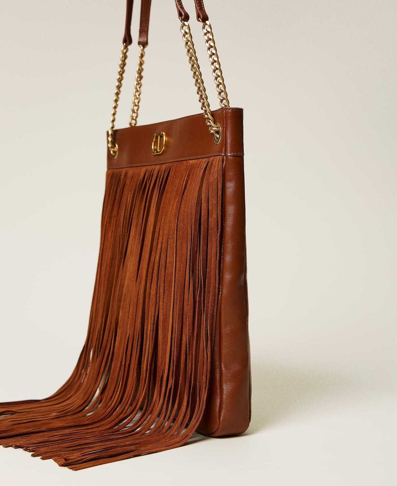 Leather bag with fringes Dark Hide Woman 212TD8010-02