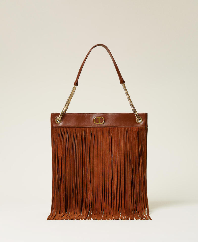 【NDEAROSE】 Madeleine Twill S bag 2色 Leather bag with fringes Woman, Brown | TWINSET Milano